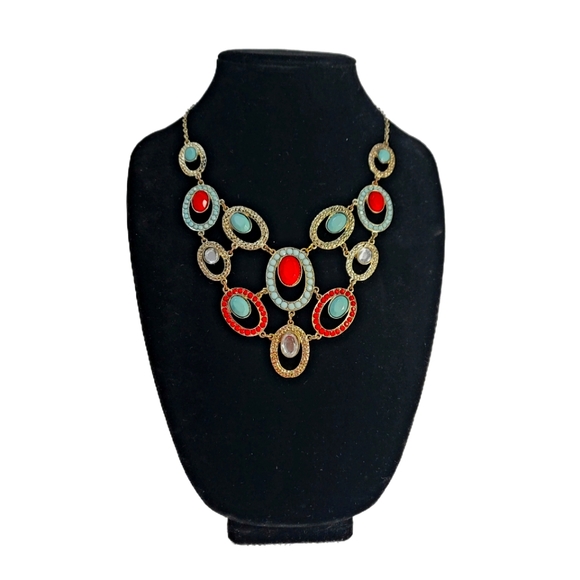 Southwestern Style Elegant Francesca's Bib Link Necklace Multicolored Stones - Picture 2 of 7